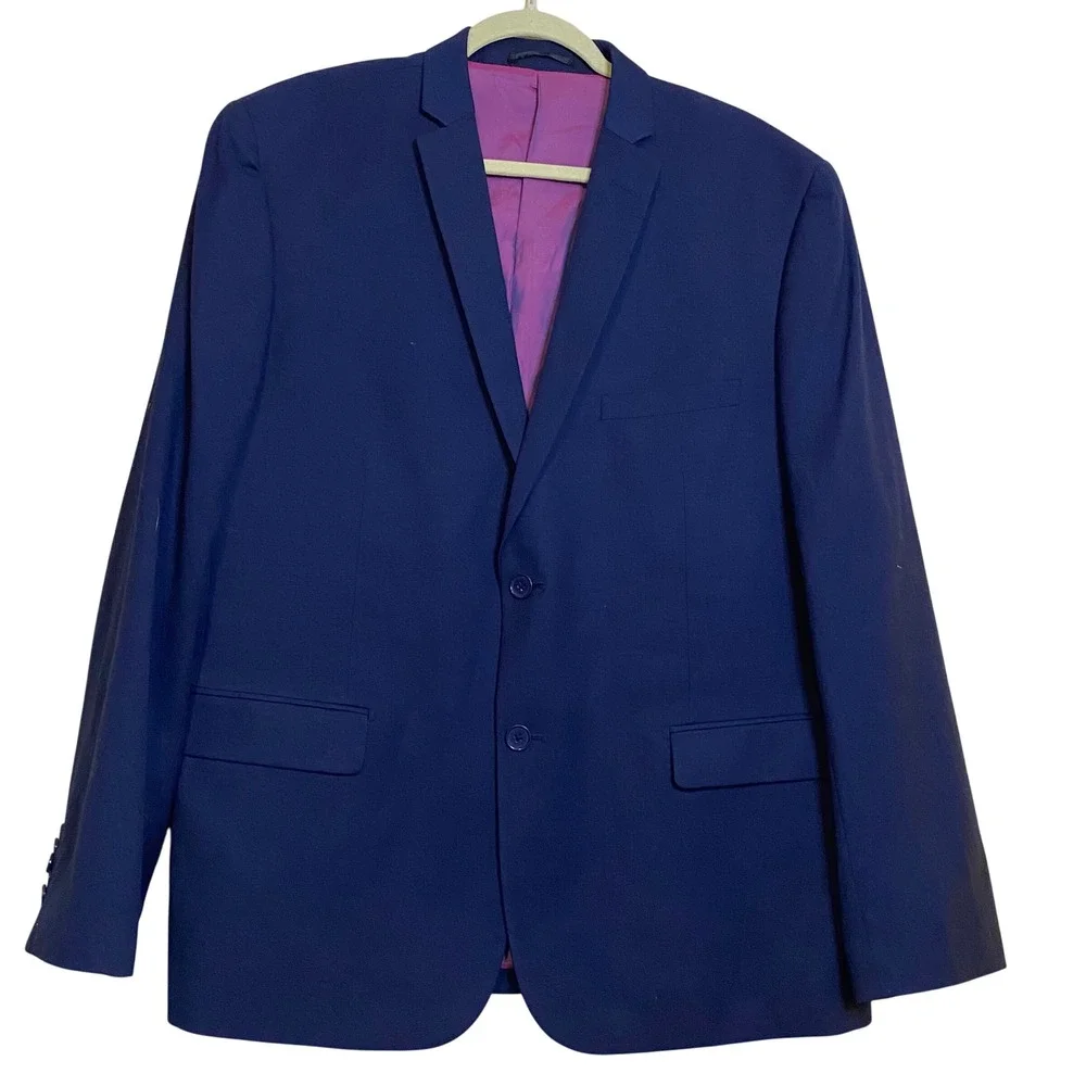 Nicole Miller Men Royal Blue 2 Button Blazer Iridescent Lining 48R T22-01-400